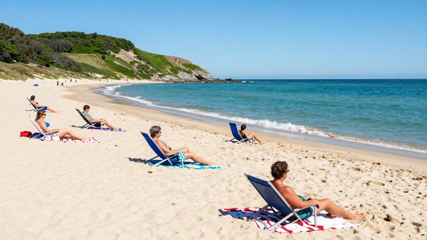 Strandpaviljoen Republiek Bloemendaal met gasten op het strand.