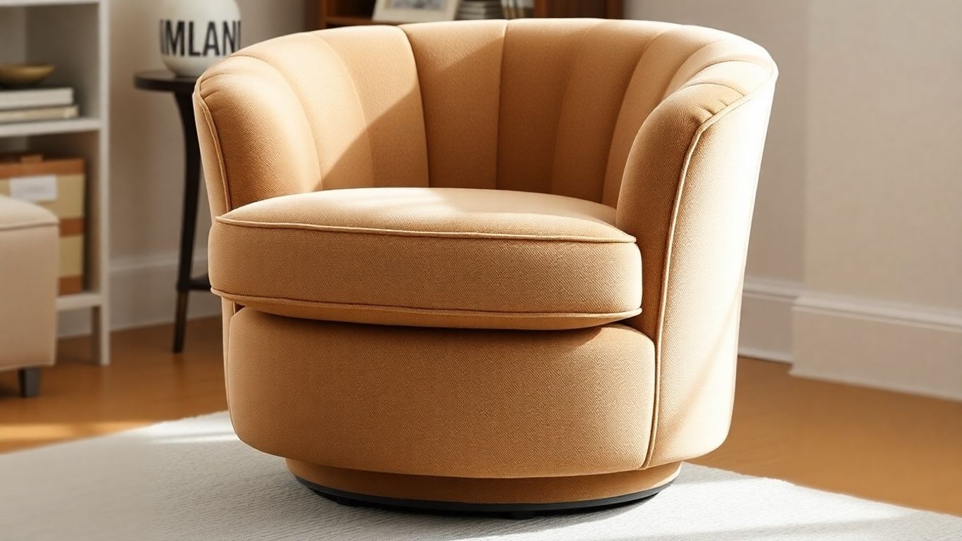 Large swivel barrel chair with plush upholstery