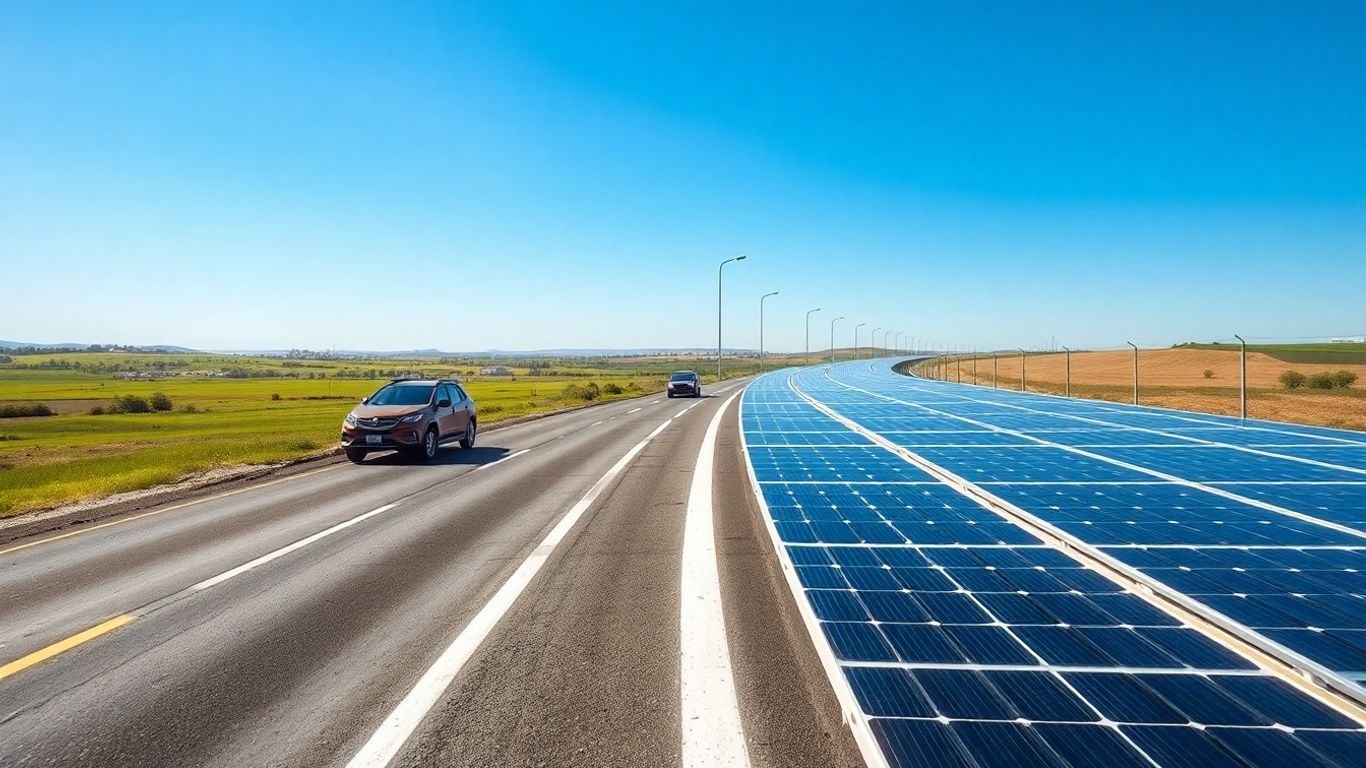 Route solaire moderne avec voitures en campagne ensoleillée