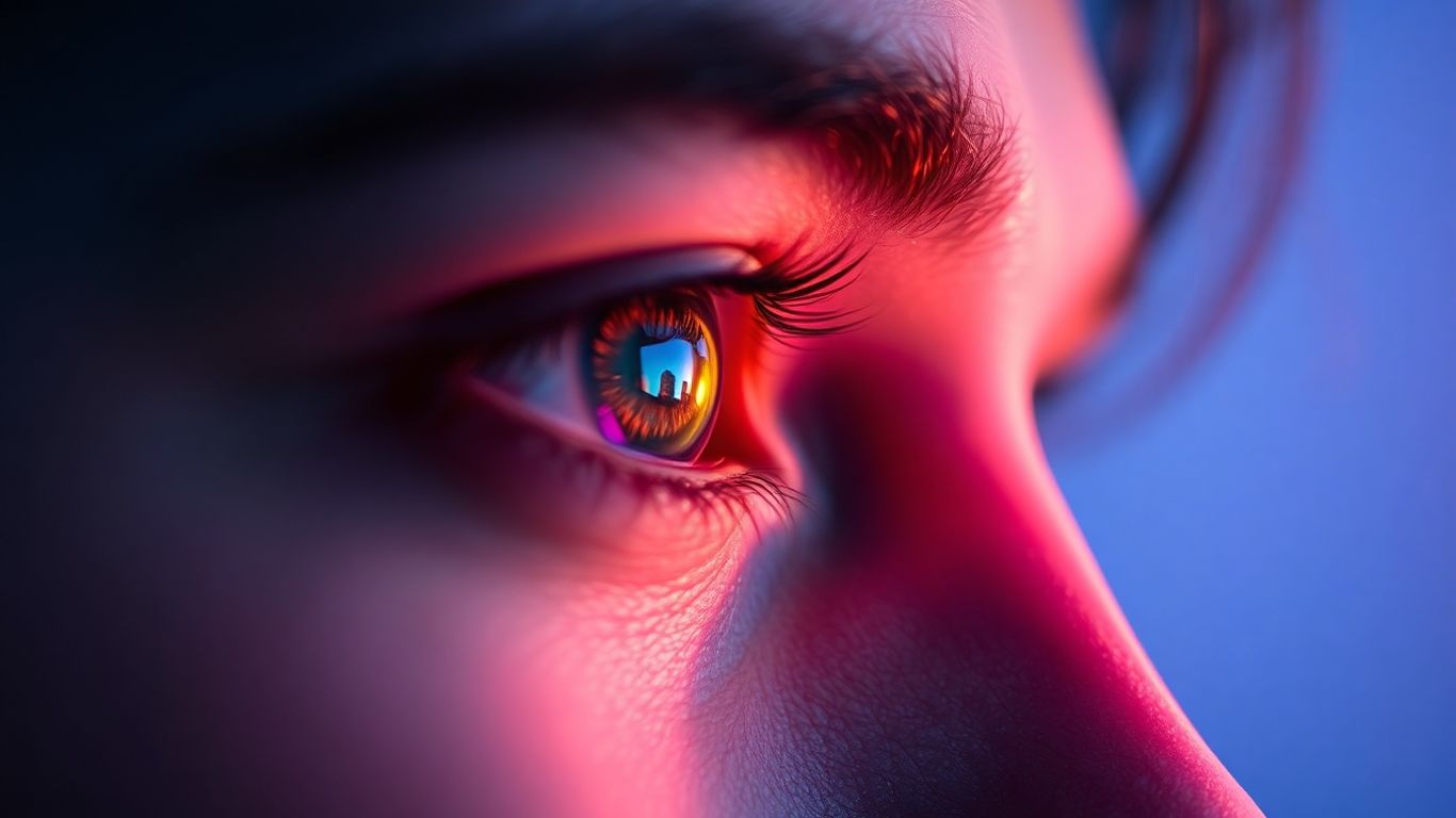 Eye reflecting a digital interface, website engagement concept.