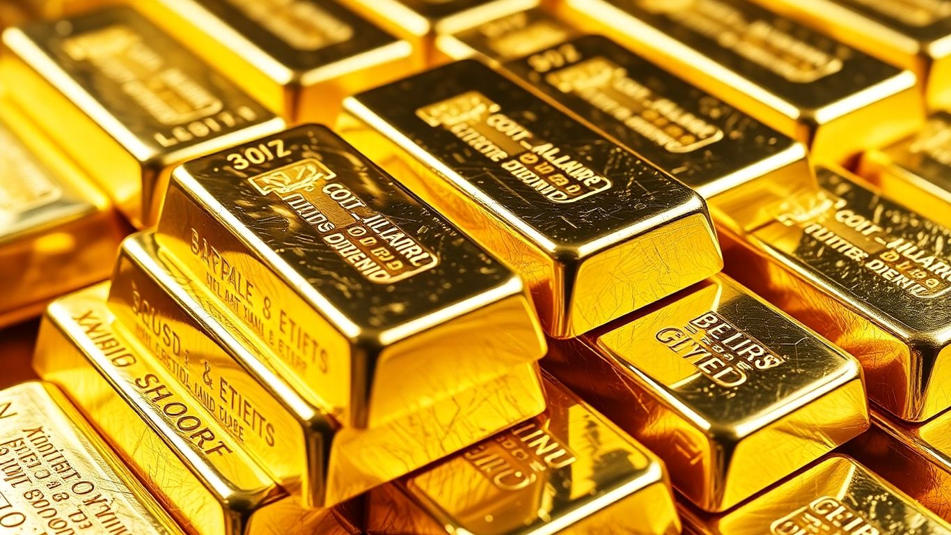 Gold and silver bullion bars stacked