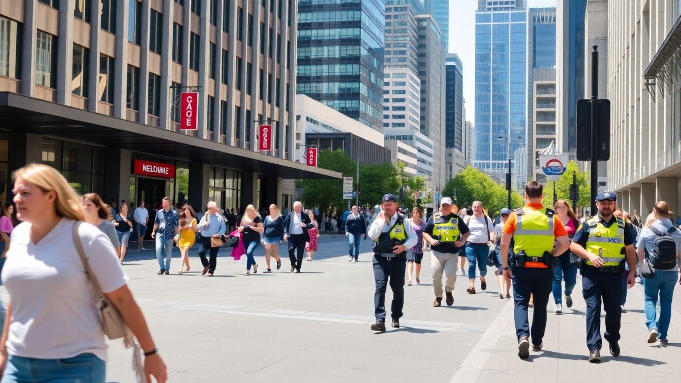 Melbourne city street with people and police presence