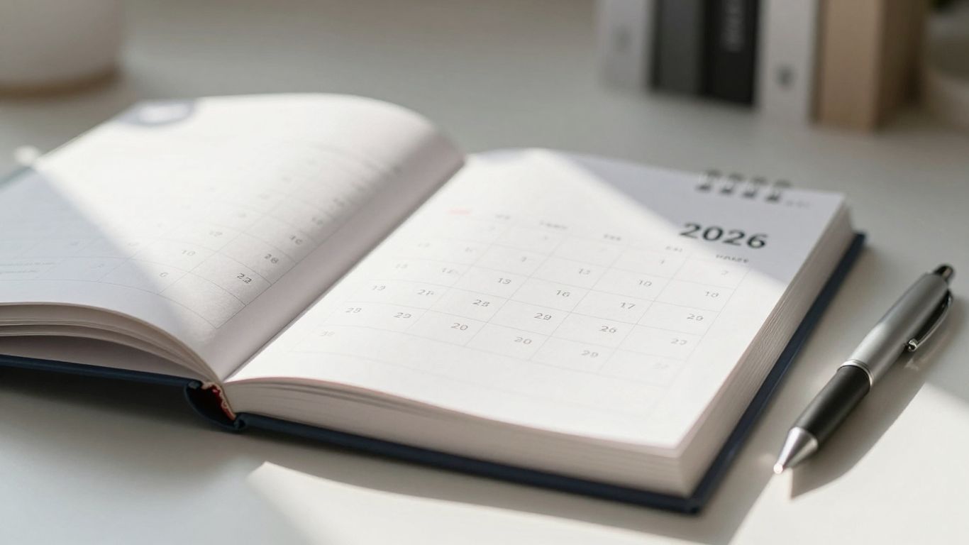 Calendrier 2026 avec dates et numéros de semaine.