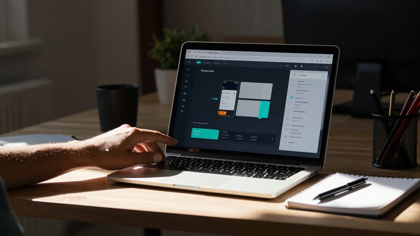 Prototipe pe laptop, spațiu de lucru modern.