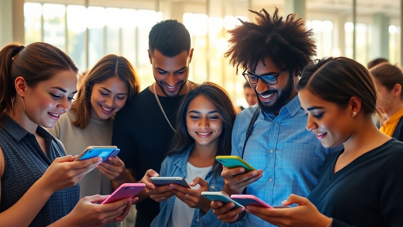 People using smartphones for social commerce.