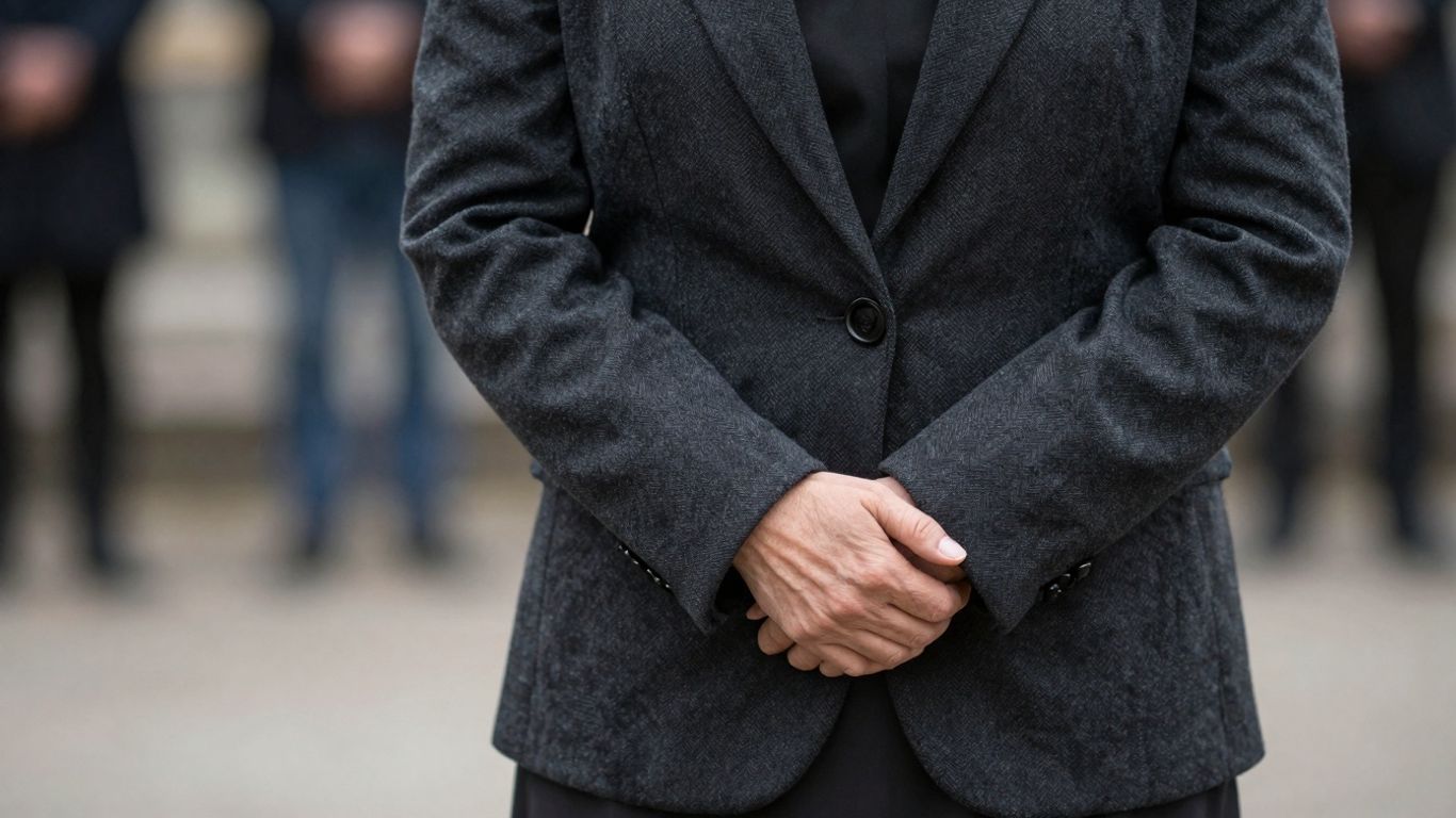 Pessoa de luto em um ambiente sombrio.