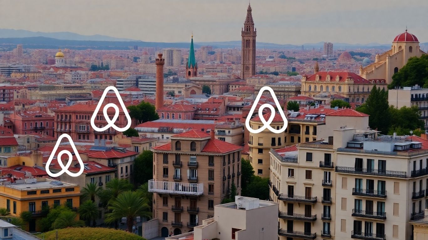 Edificios de Barcelona con logos de Airbnb.
