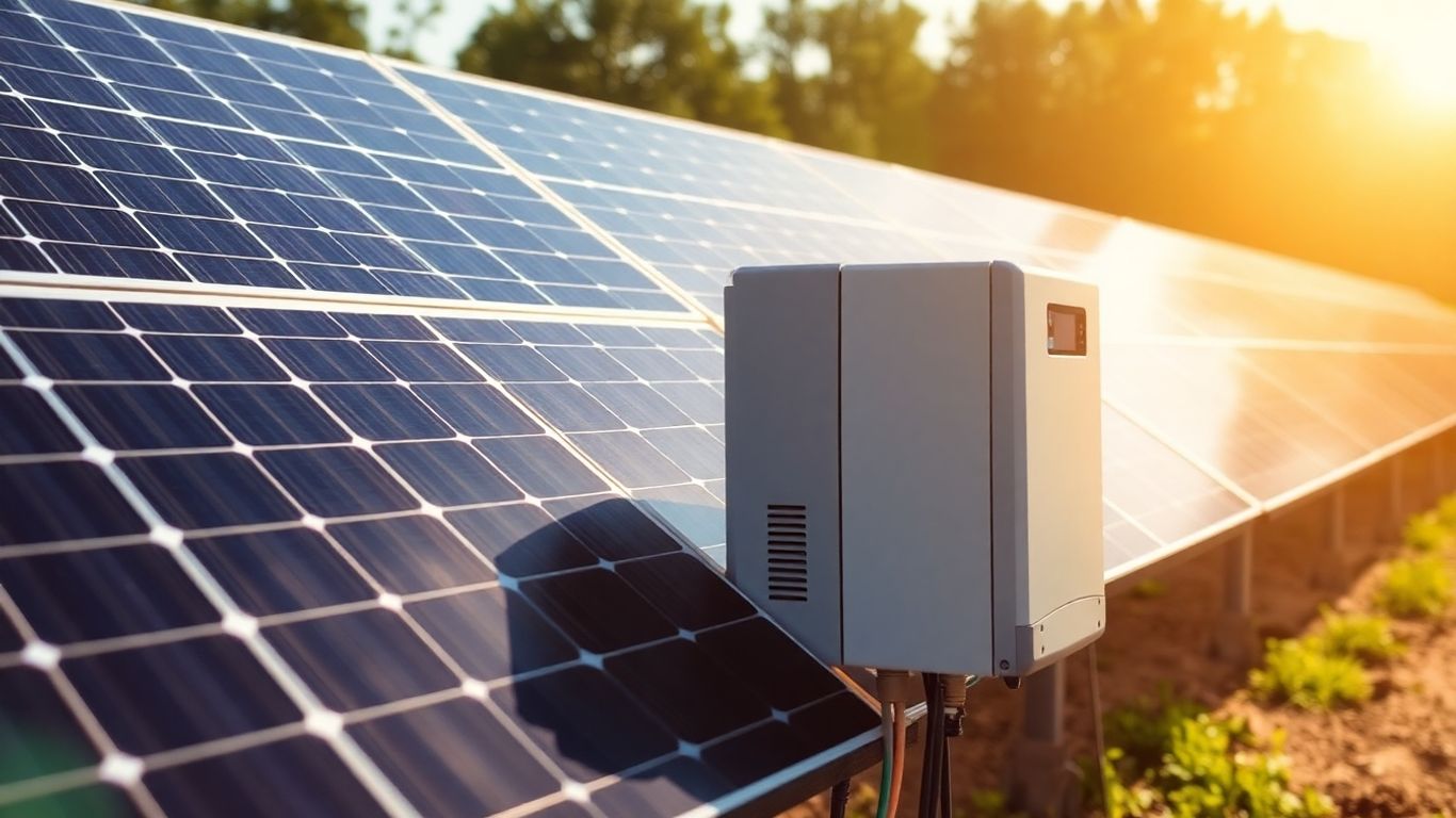 String inverter connected to solar panels