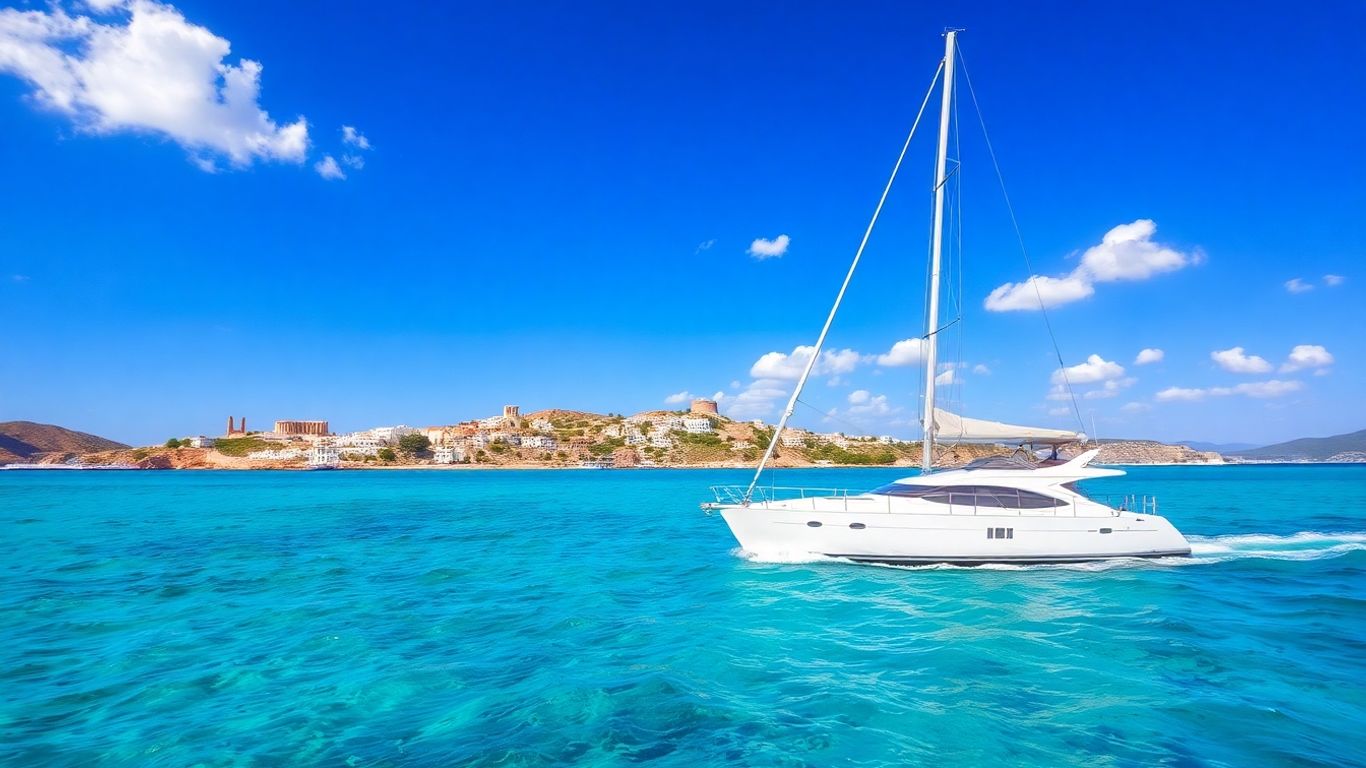 Sailboat sailing near Greek islands