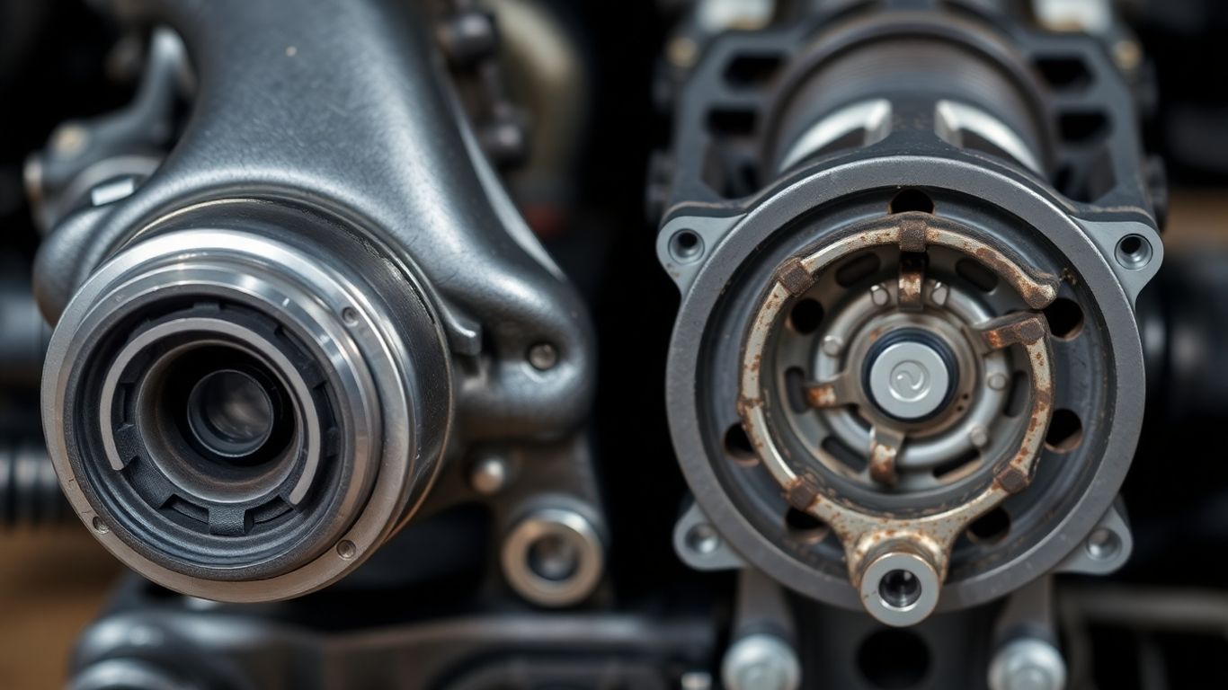 Original vs. fake car engine parts comparison.