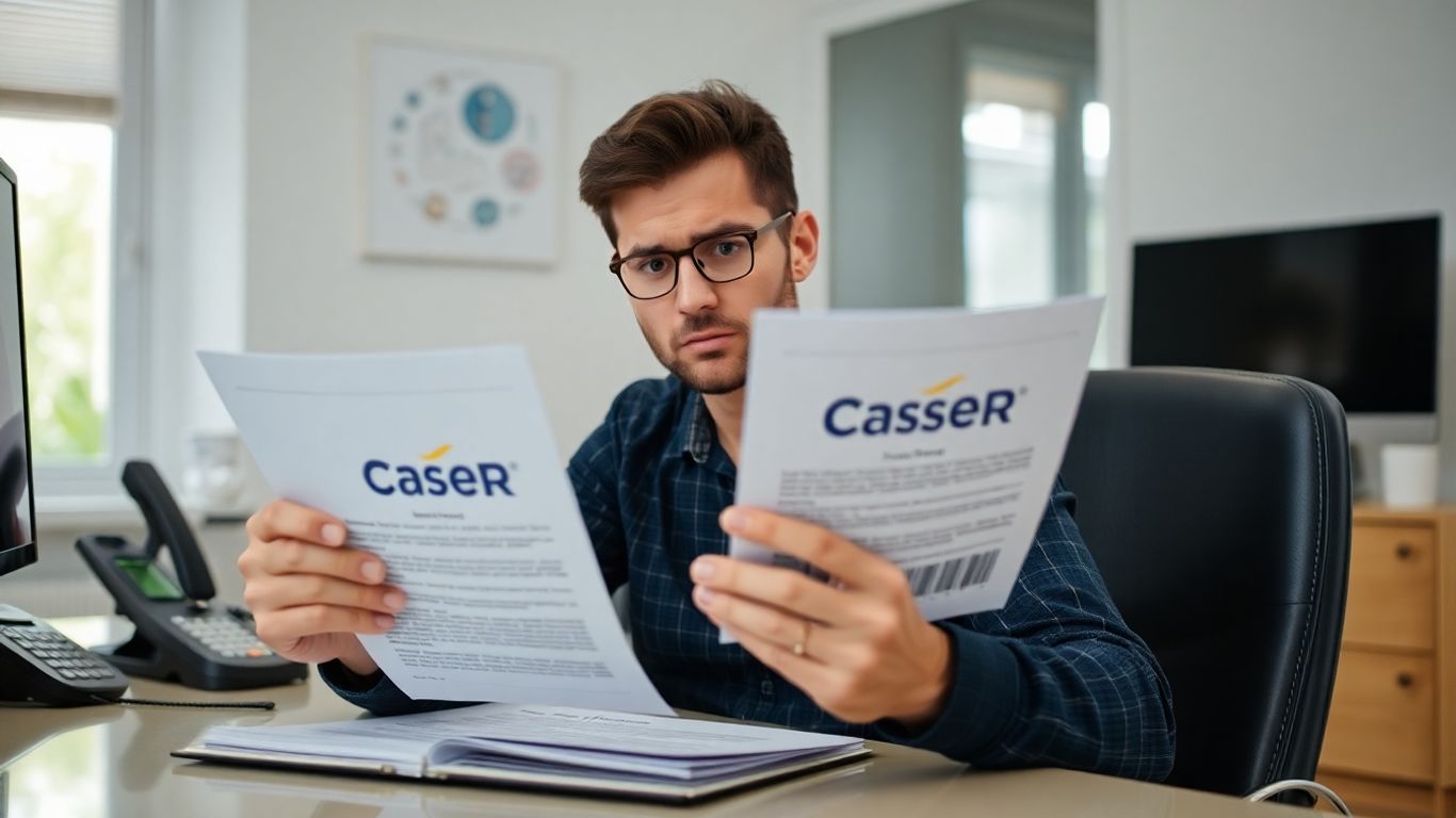 Persona revisando documentos de seguro Caser en casa