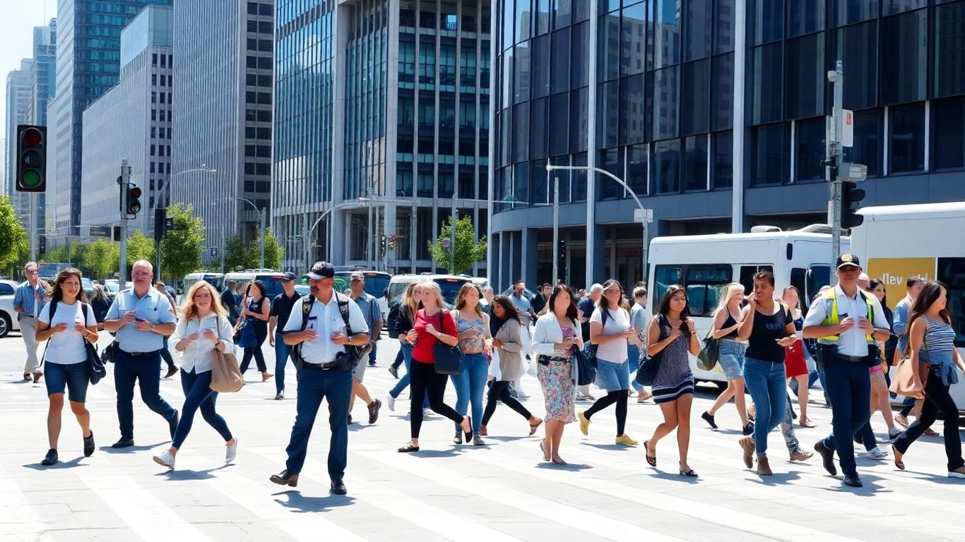Melbourne streets with people and police in daylight