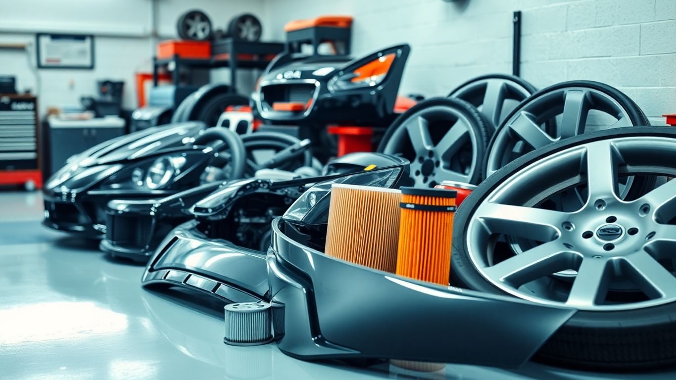 Nissan car parts on a workshop table