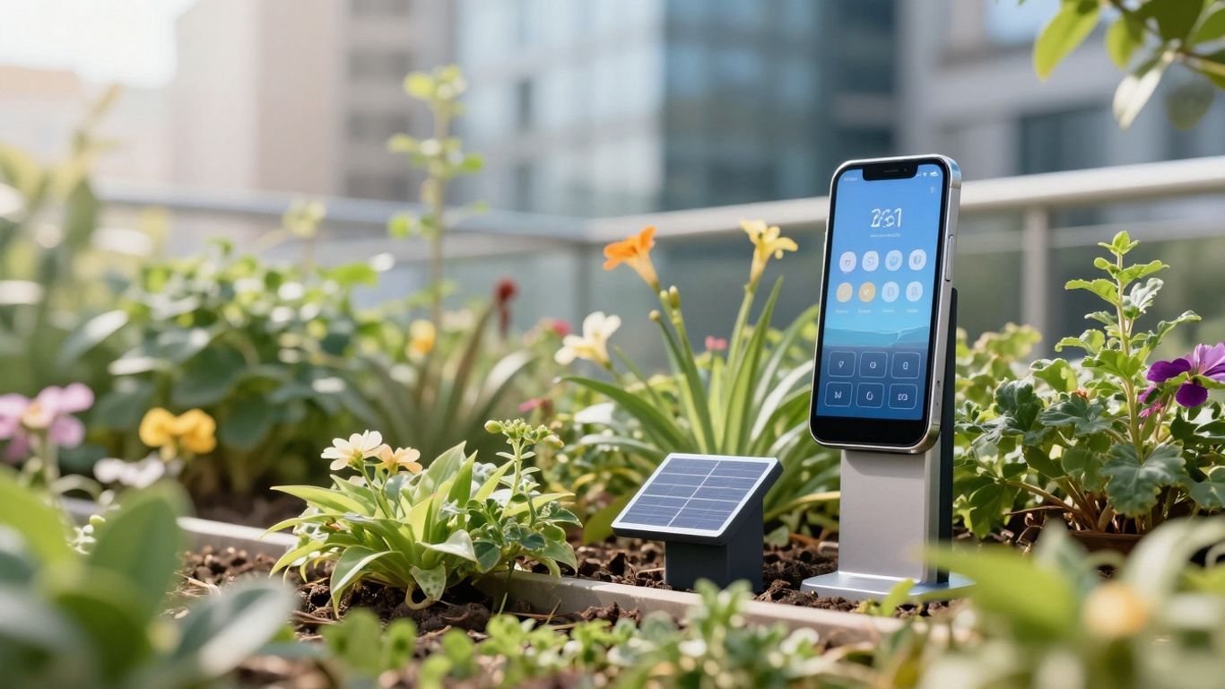Smarte Stadtgärtner-Technologie mit Pflanzen und Sonnenlicht