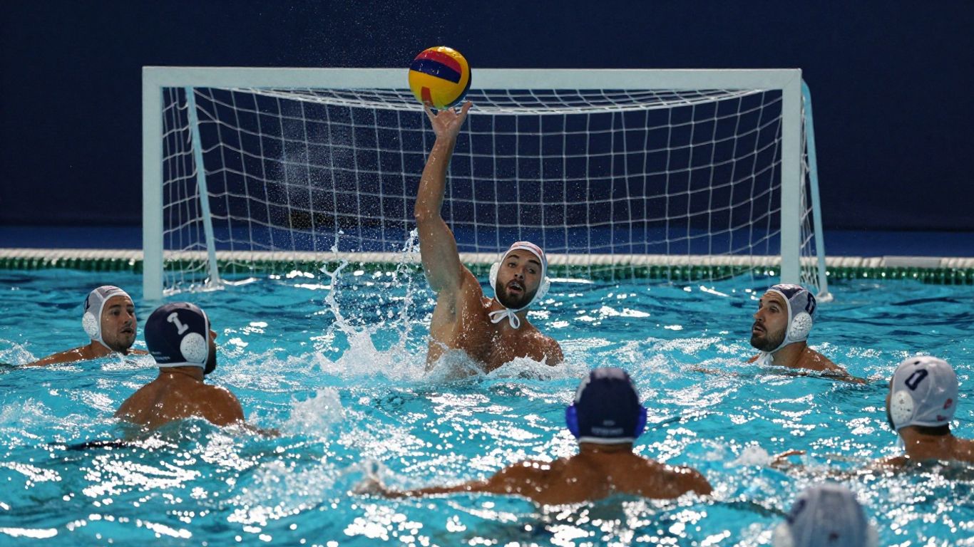 Jucători de polo pe apă în acțiune.