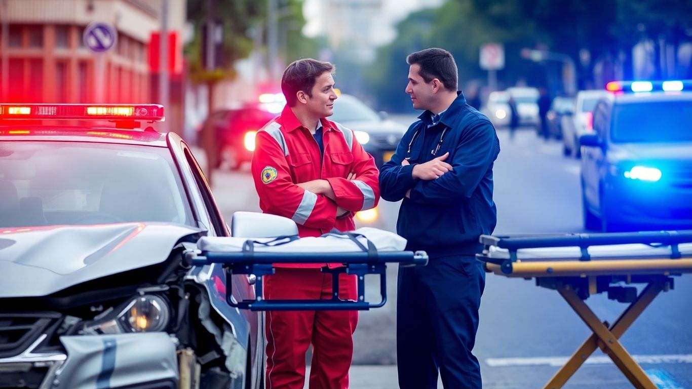 Paramedic helping injured person after car accident