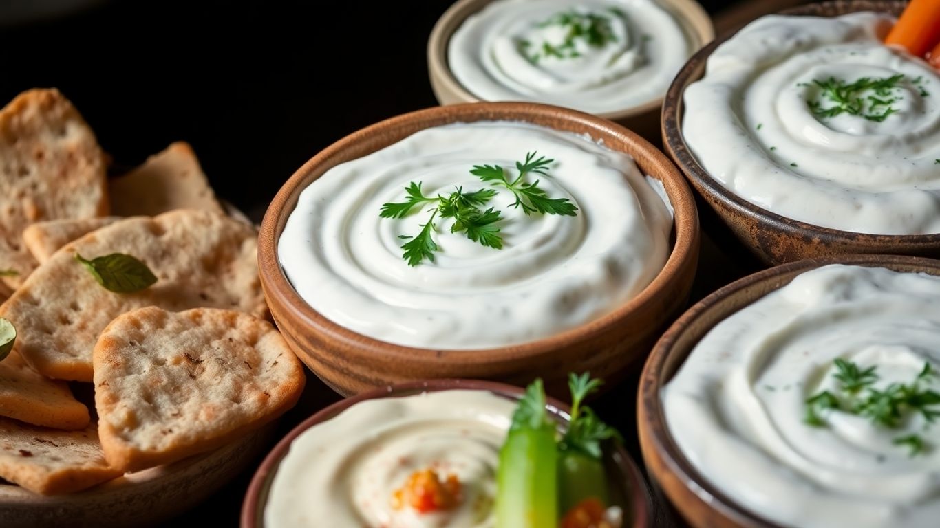 Creamy Armenian yogurt dips with fresh herbs and pita.