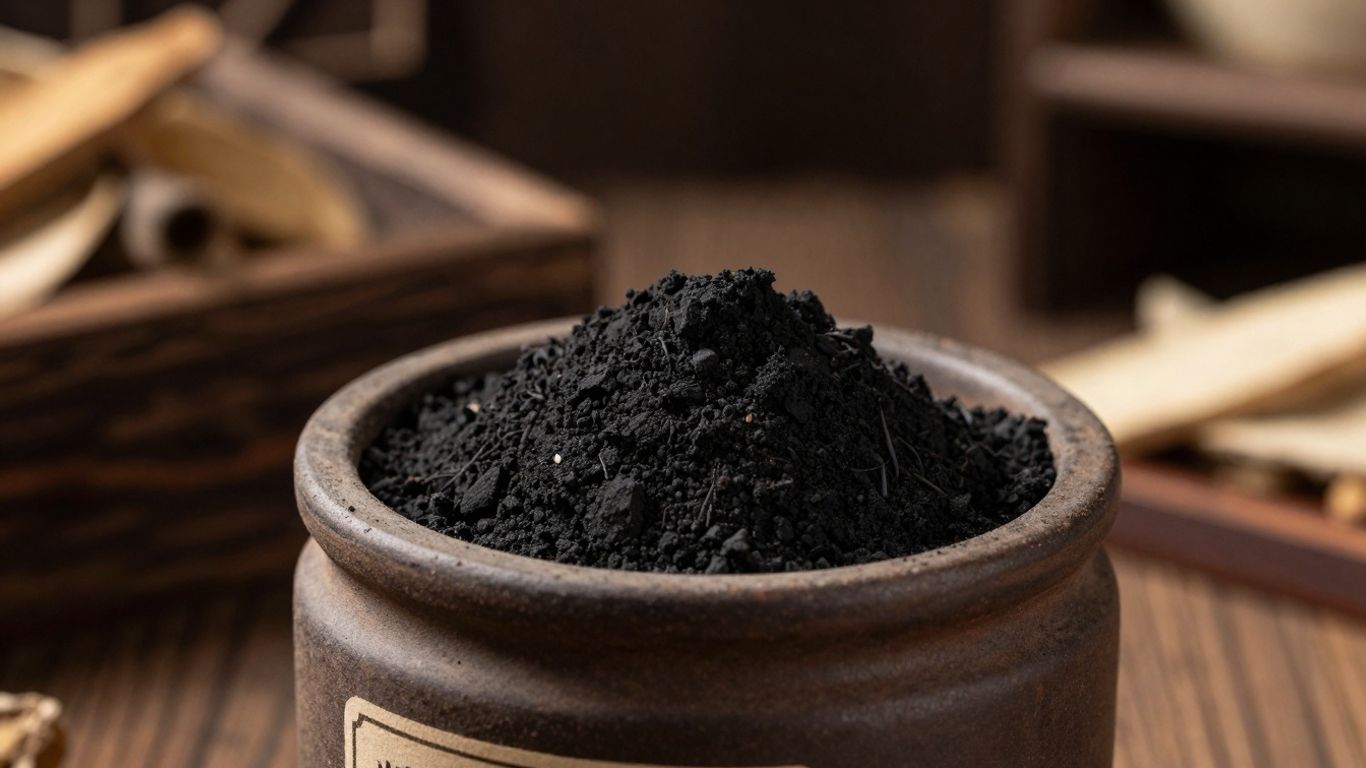 Antimony powder in a TCM apothecary jar.