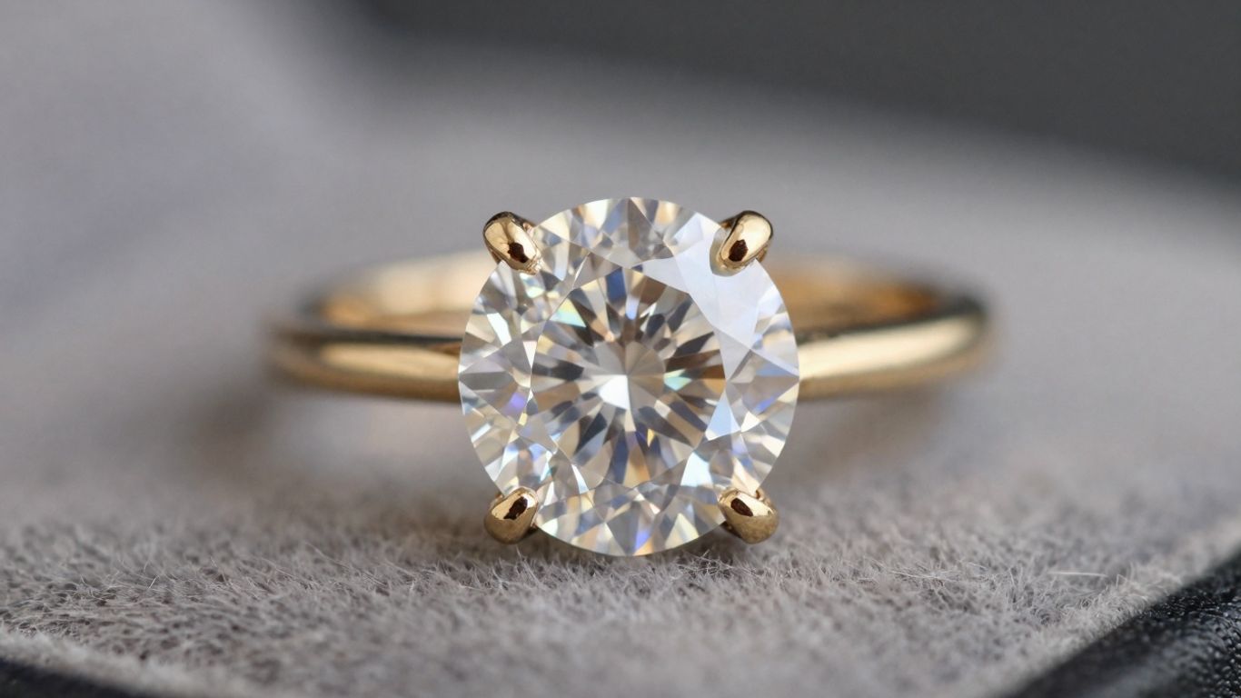 Sparkling diamond engagement ring on a gold band.