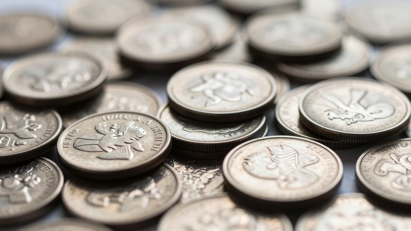 Shiny silver coins and ingots.