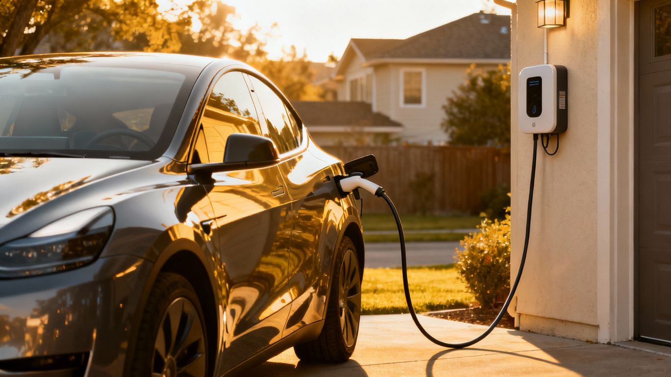 Electric car charging at home.