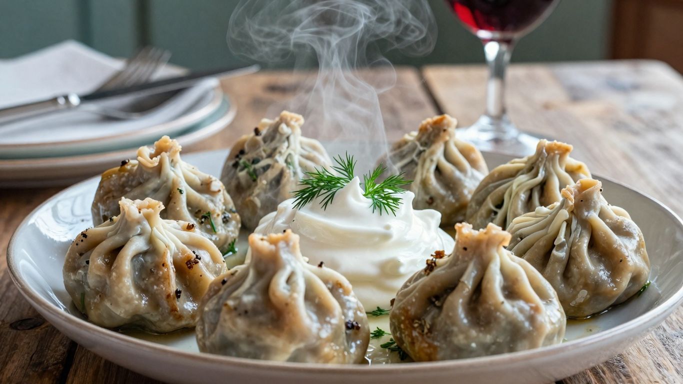 Farfurie cu sarmale, masă rustică, vin roșu.