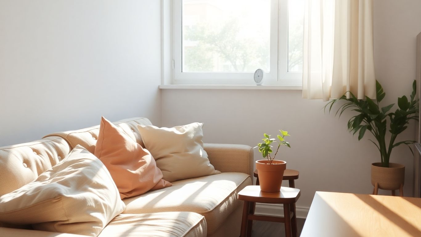 Interior de apartamento acogedor con luz solar.