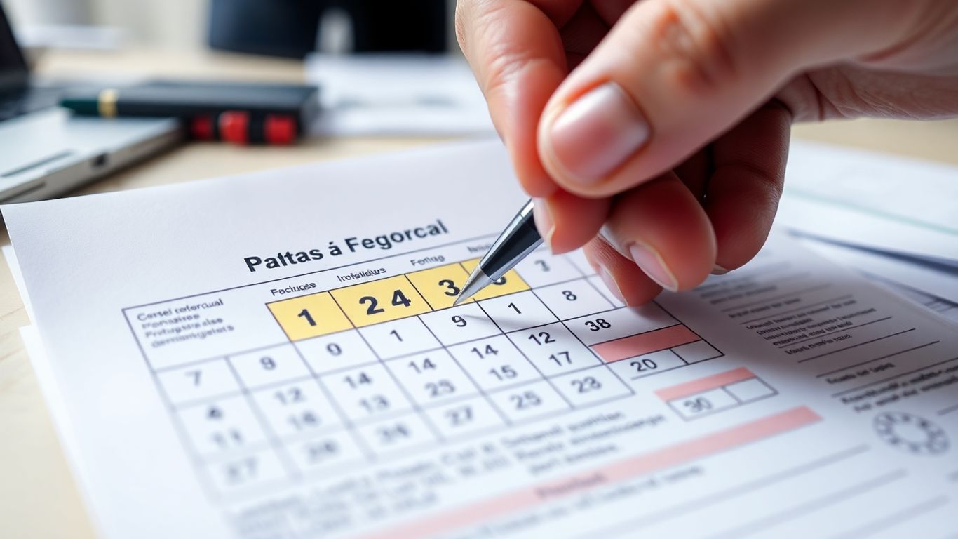 Calendário com prazo de IRS destacado e caneta.