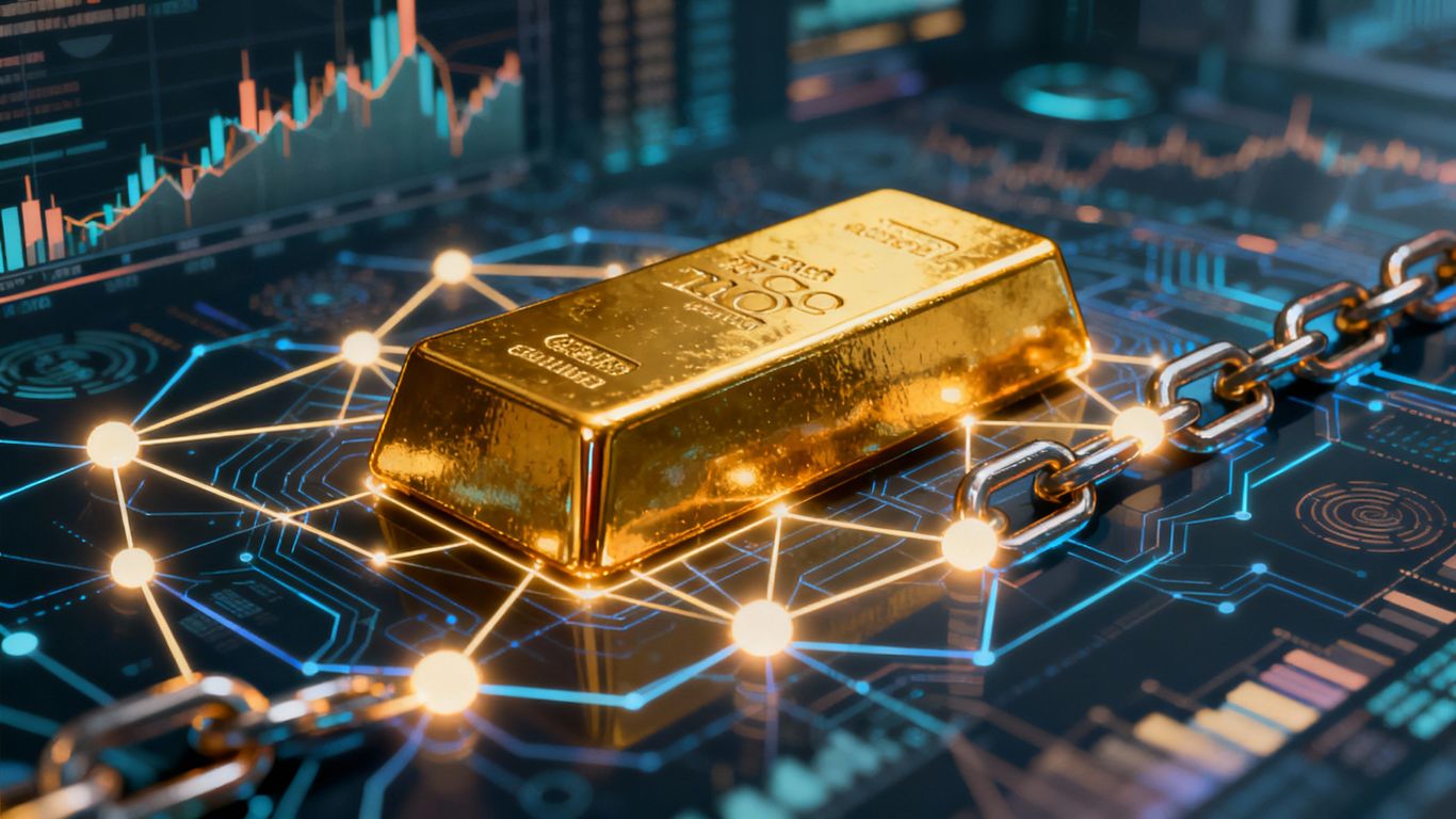 Gold bar on a digital blockchain network.