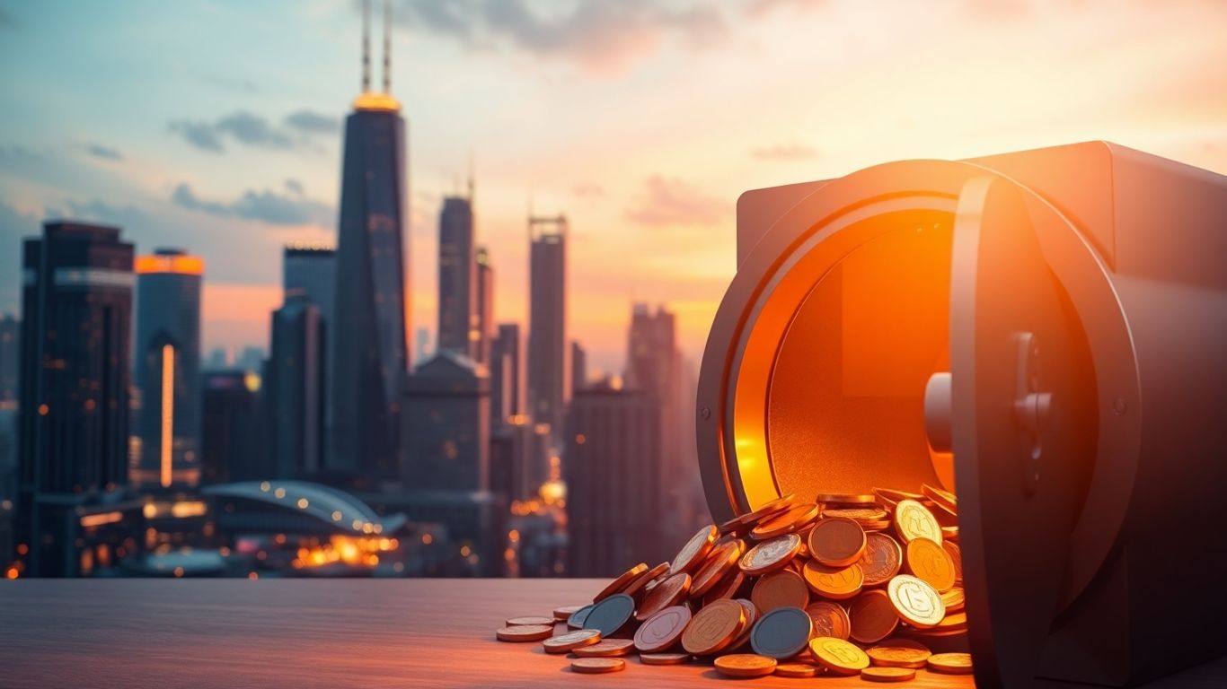 Digital assets in a futuristic vault.