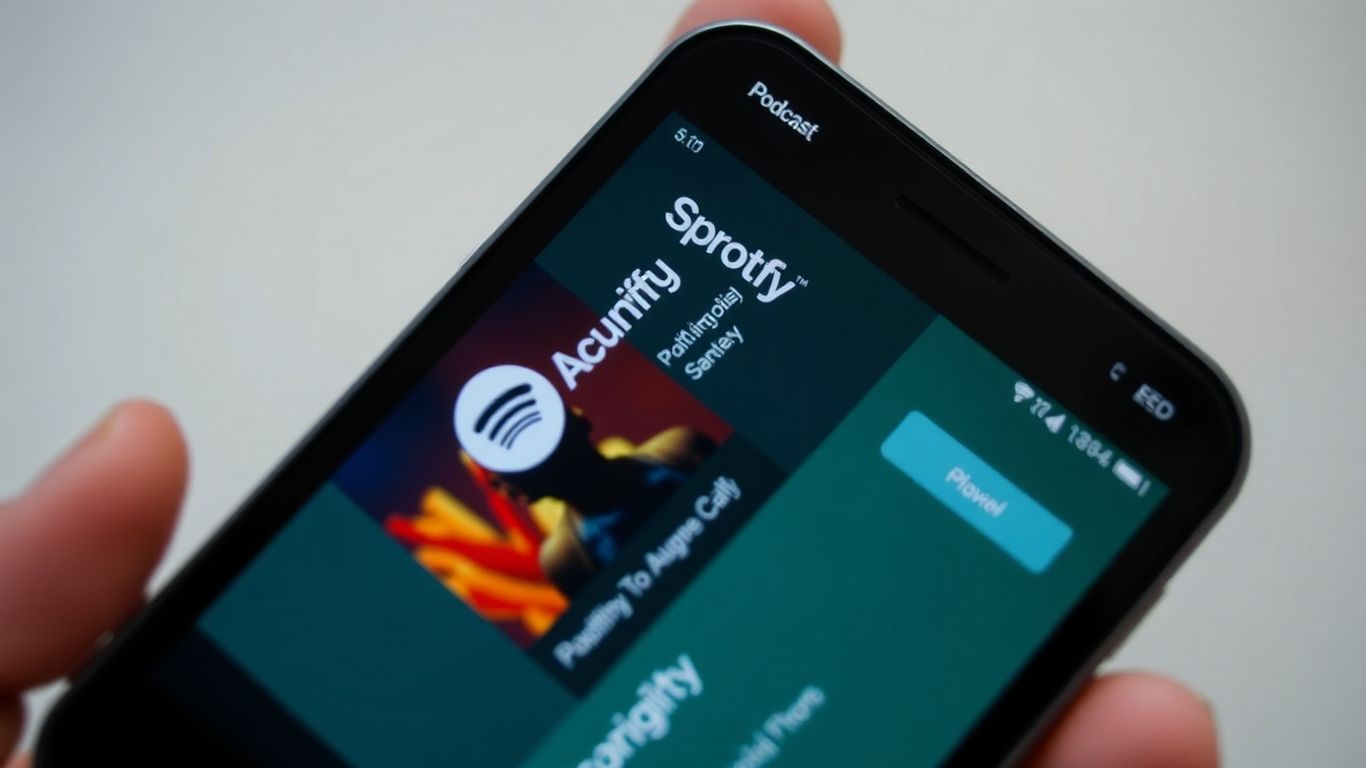 Pantalla de Spotify con un podcast reproduciéndose.