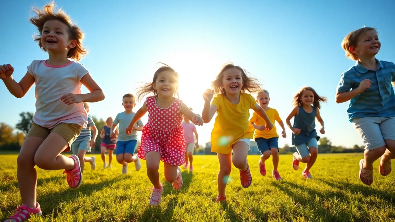 Kinder spielen und lernen bei Bewegungsspielen im Freien.