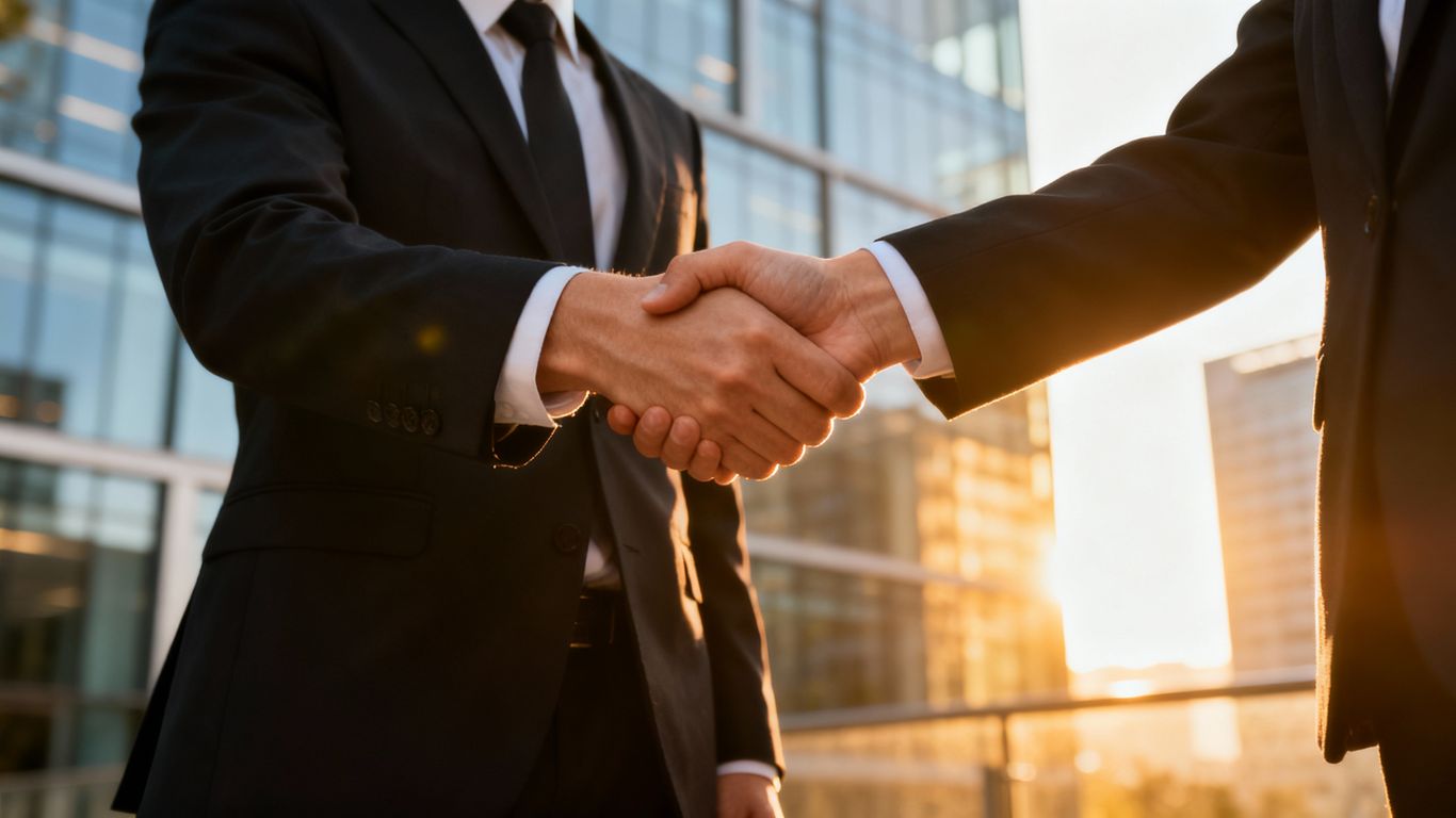 Handshake symbolizing IT service partnership and trust.