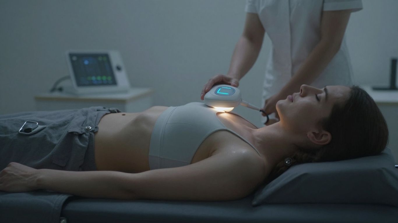 Person receiving PEMF therapy for pain relief.