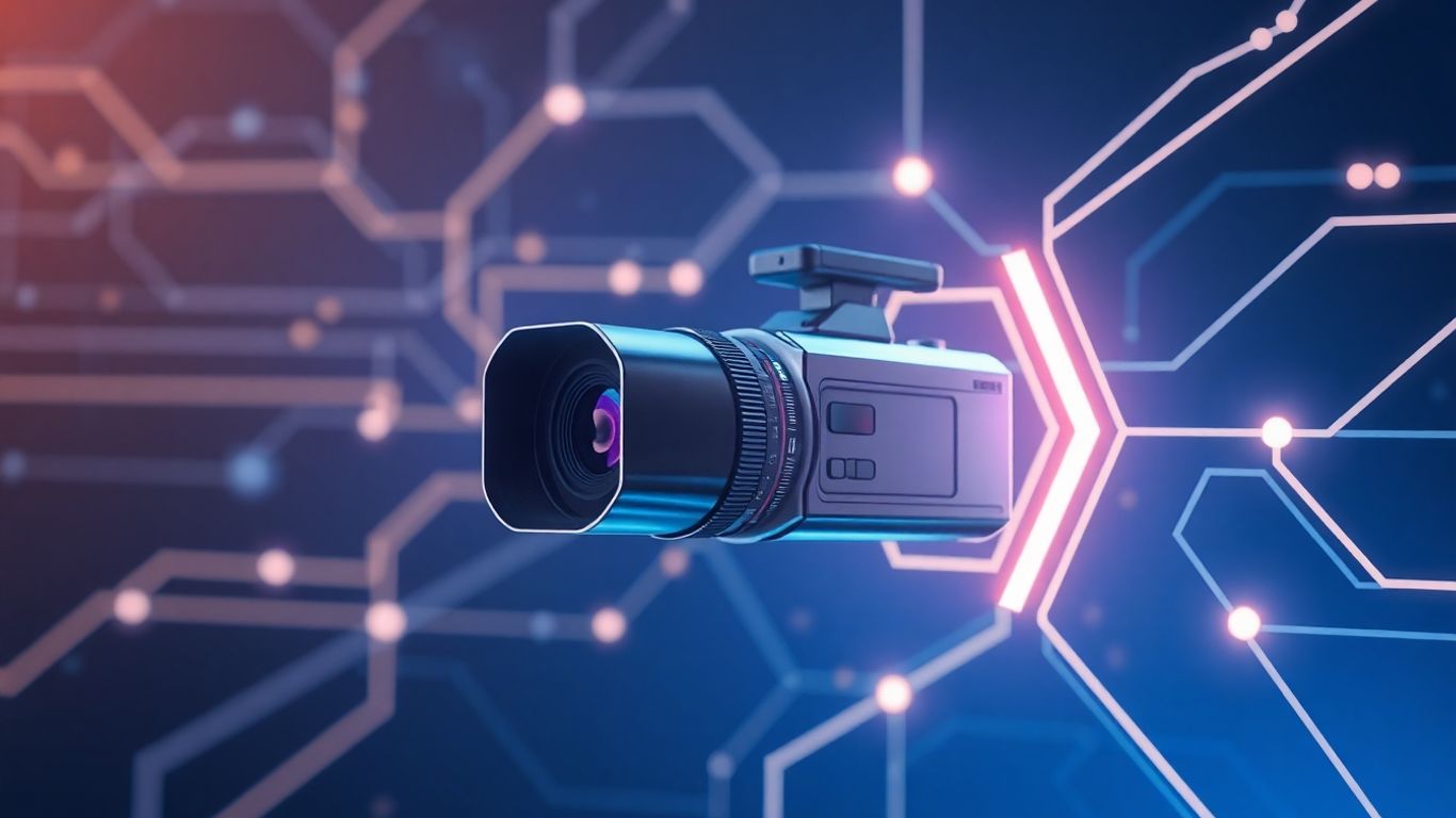 Futuristic AI interface with video camera element.