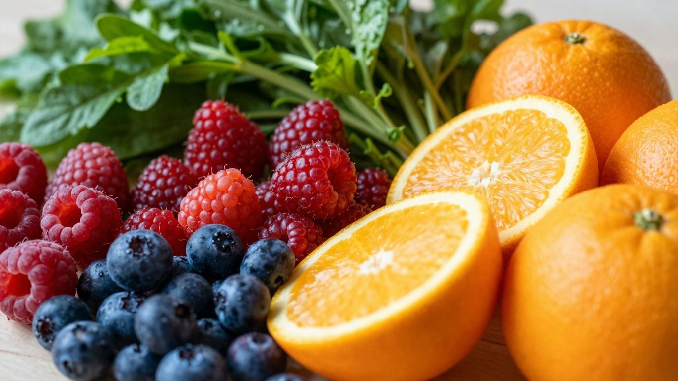 Vibrant fruits and vegetables for skin health