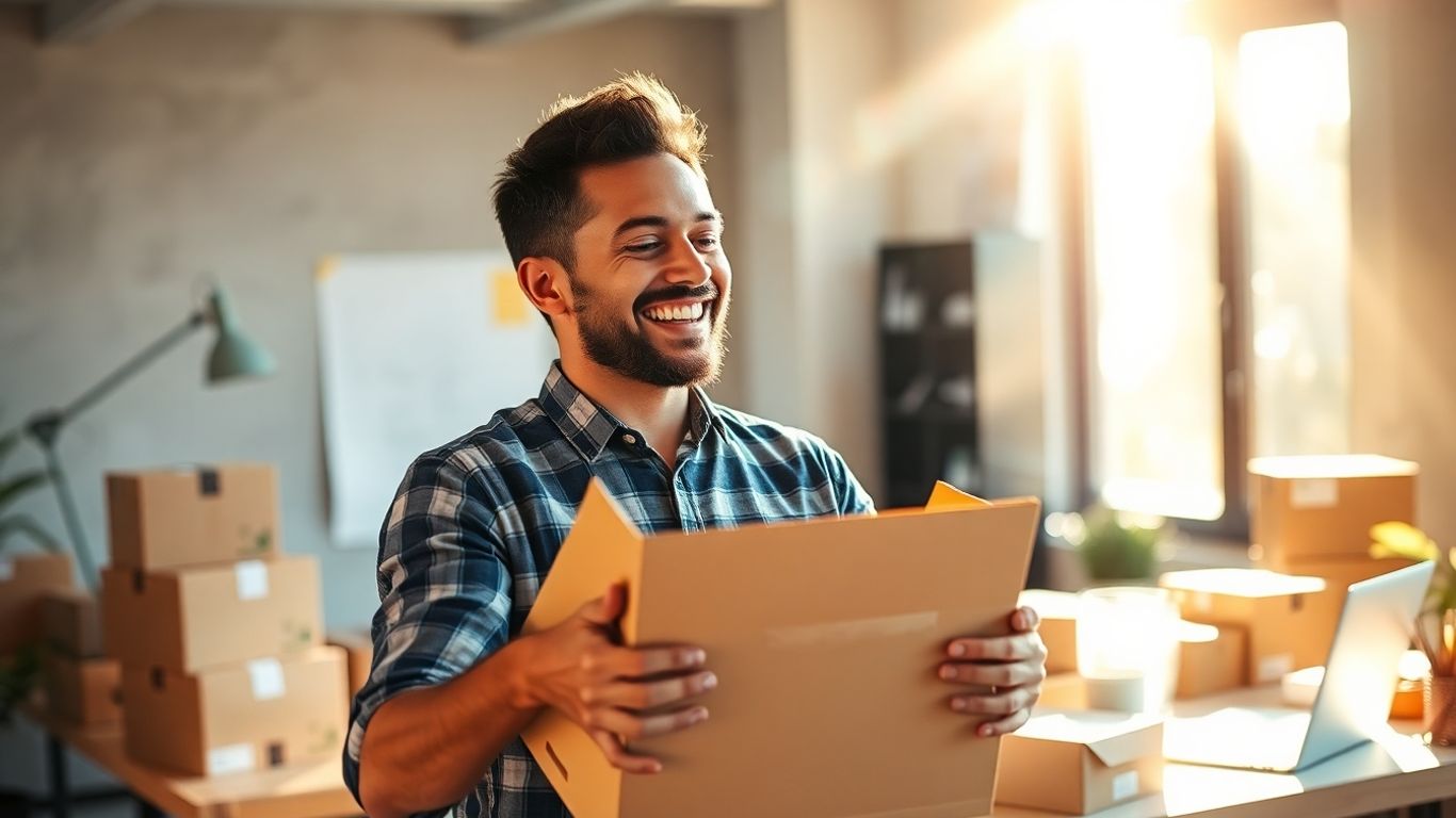 Dropshipping success with unboxing and workspace.