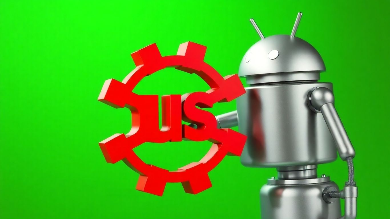 Rust logo merging with Android robot, symbolizing development integration.