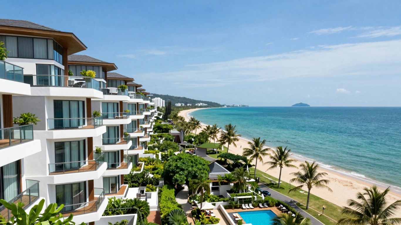 Luxury waterfront condo in Phuket overlooking the sea.