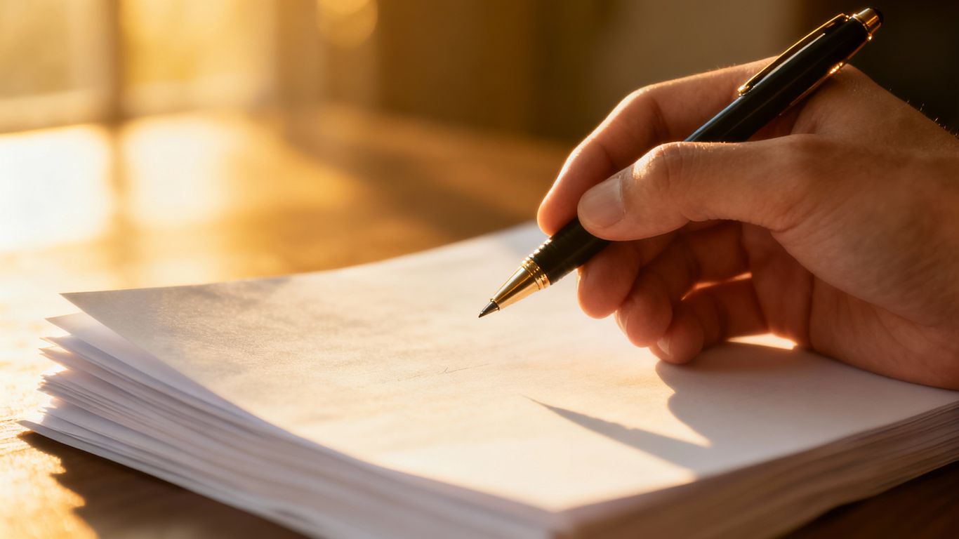 Hand writing on paper for college application essay.