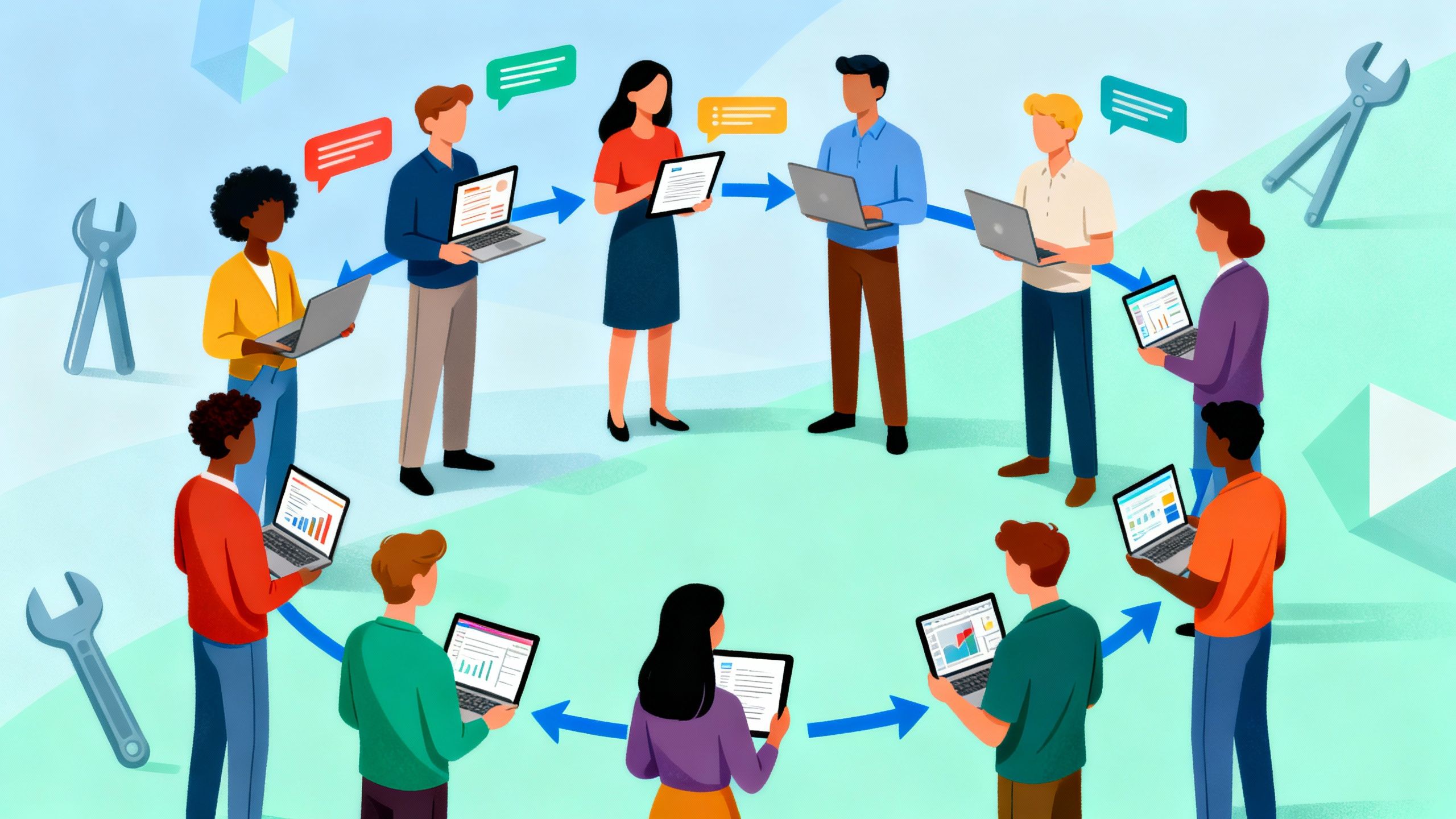A conceptual image representing efficient team collaboration and communication workflow