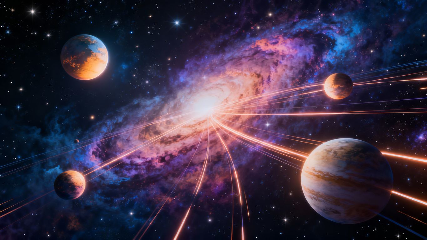 Planets interacting in a cosmic conversation.