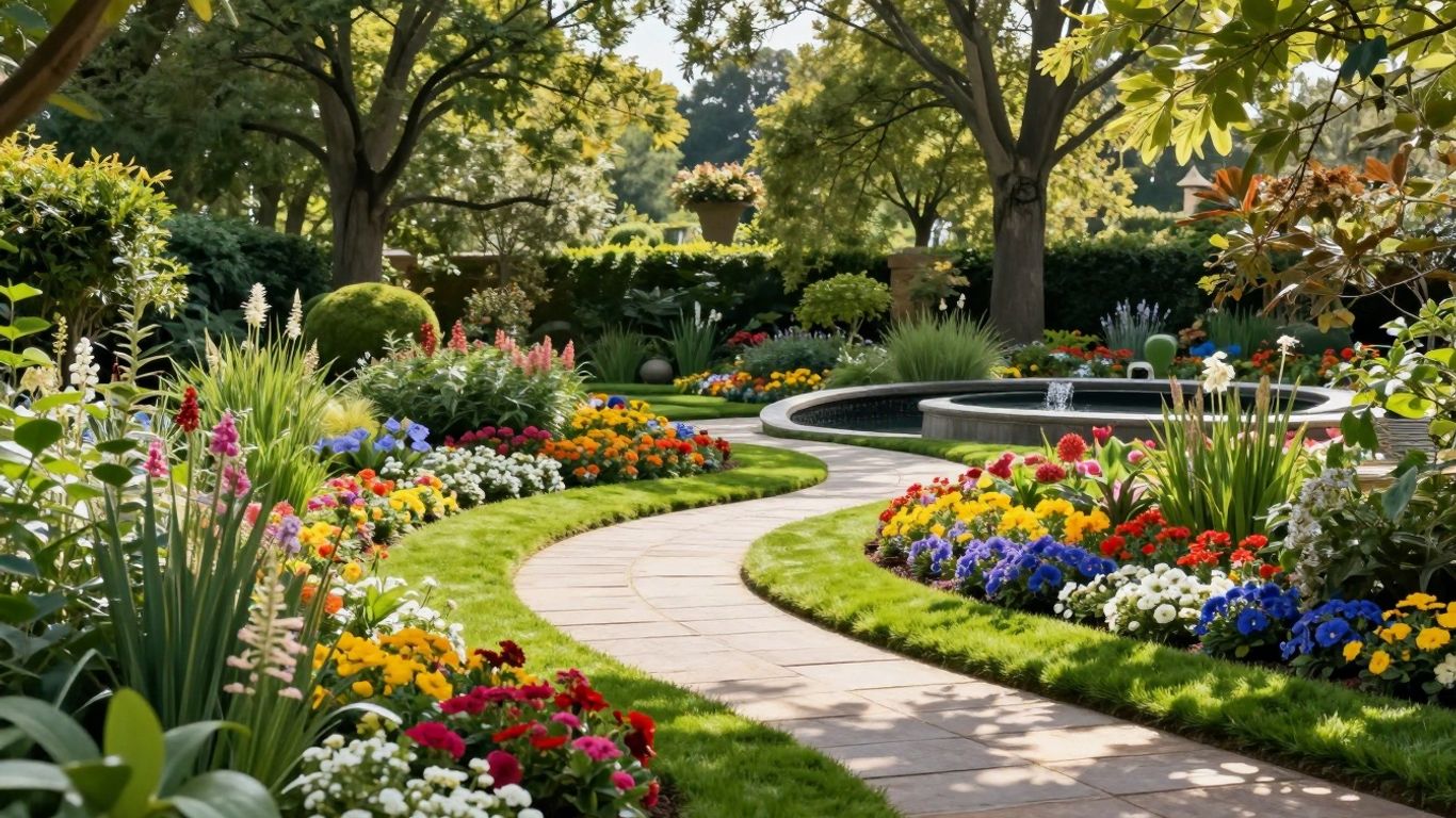 Prachtige tuin van Bart Tuinen met bloemen en groen.