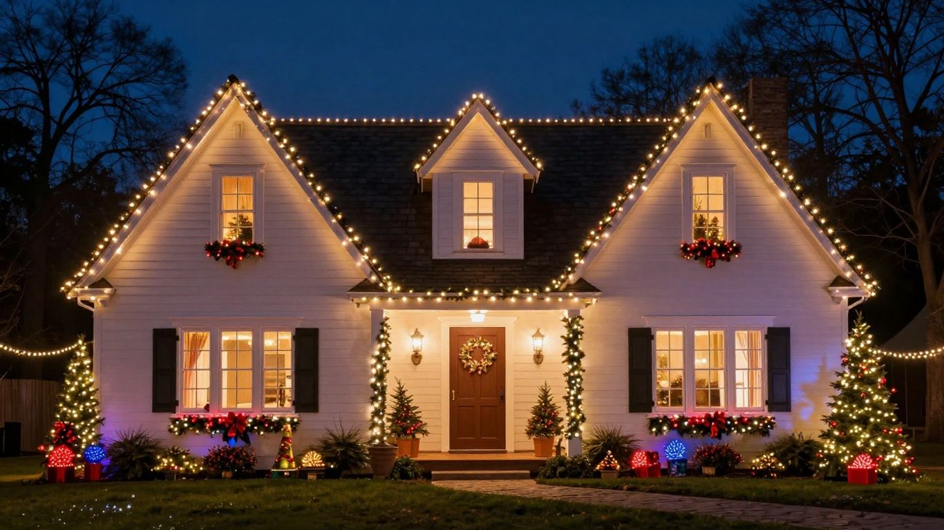 House decorated with Christmas lights