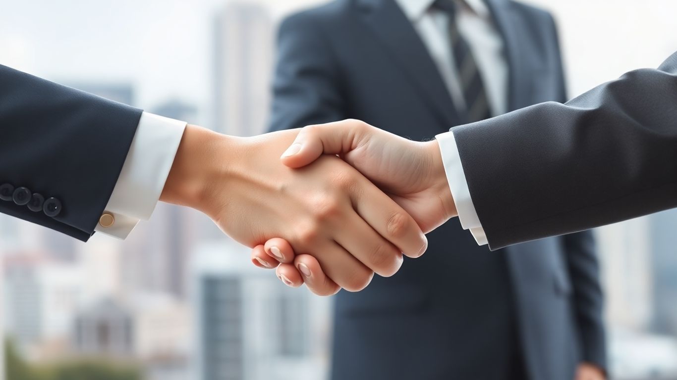 Handshake between two financial partners.