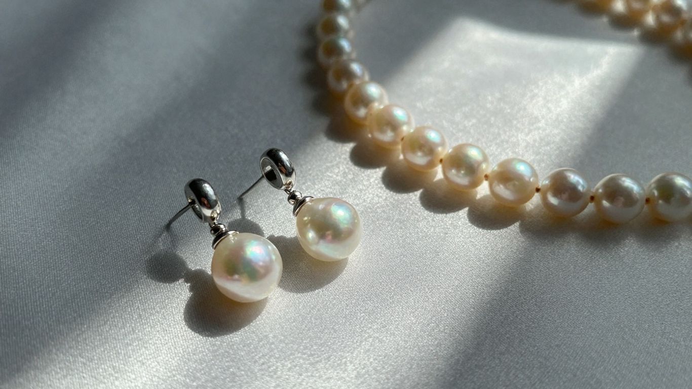 Pearl bridal jewellery set with earrings and necklace.