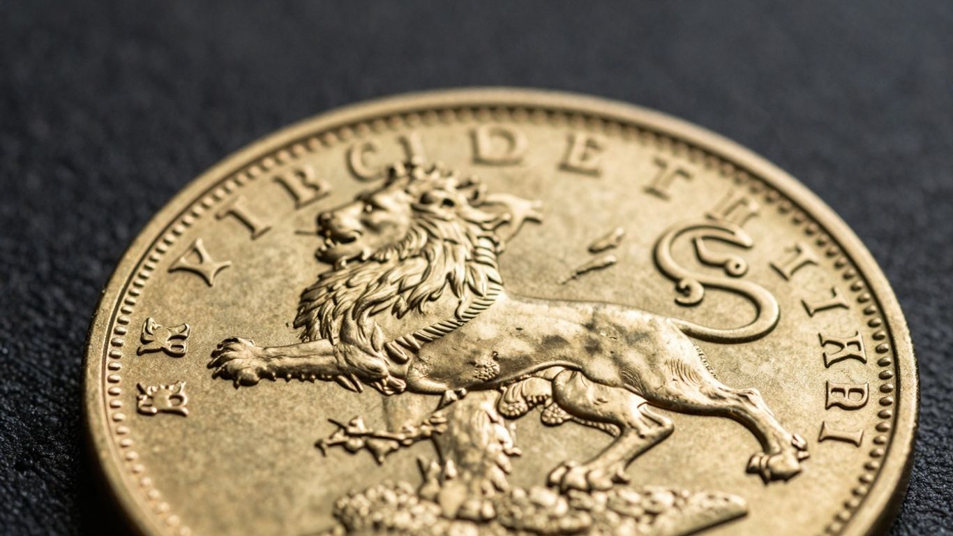 Close-up of a shiny Gold Britannia coin.