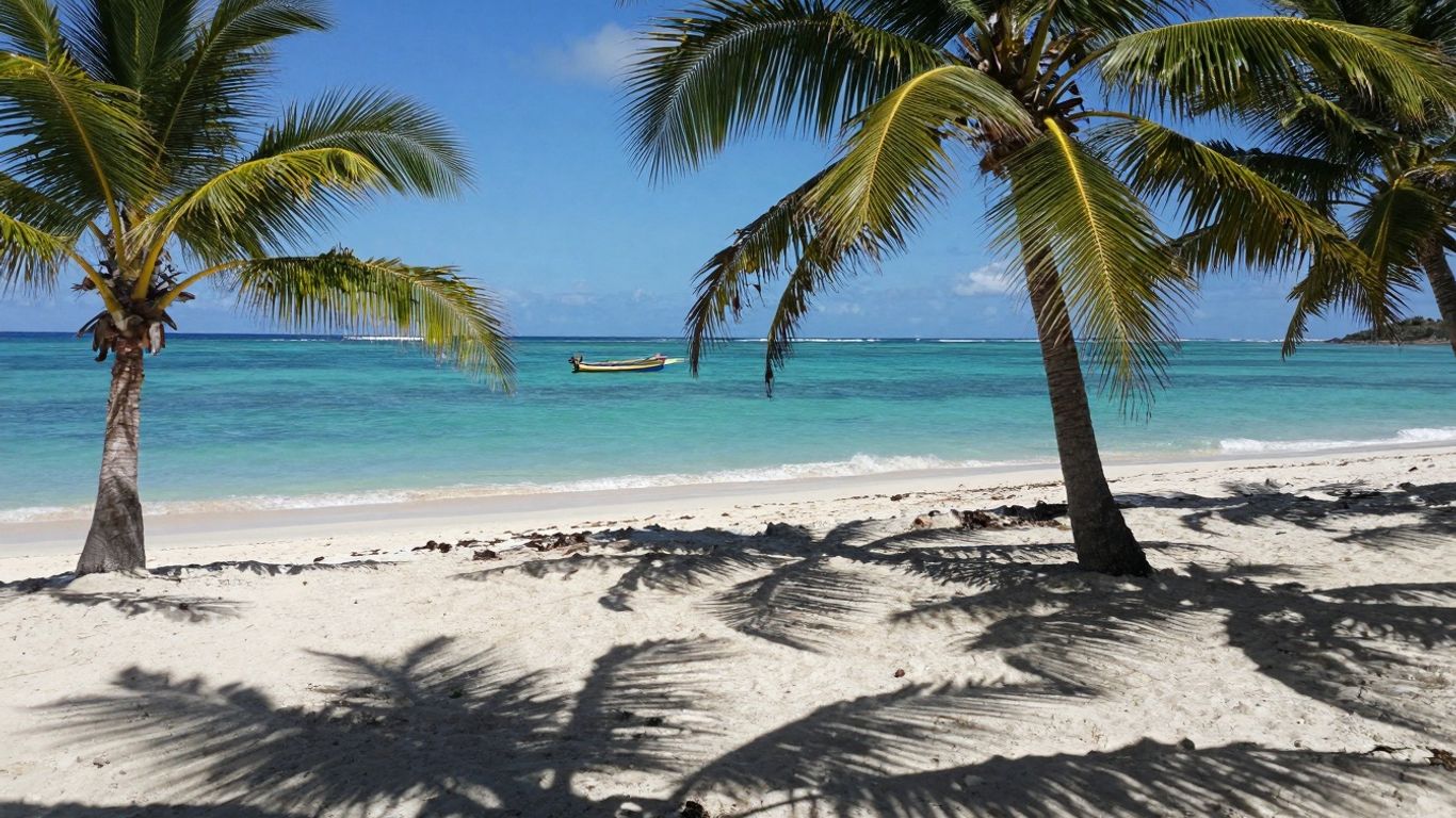 Karaiby plaża z palmami i turkusową wodą