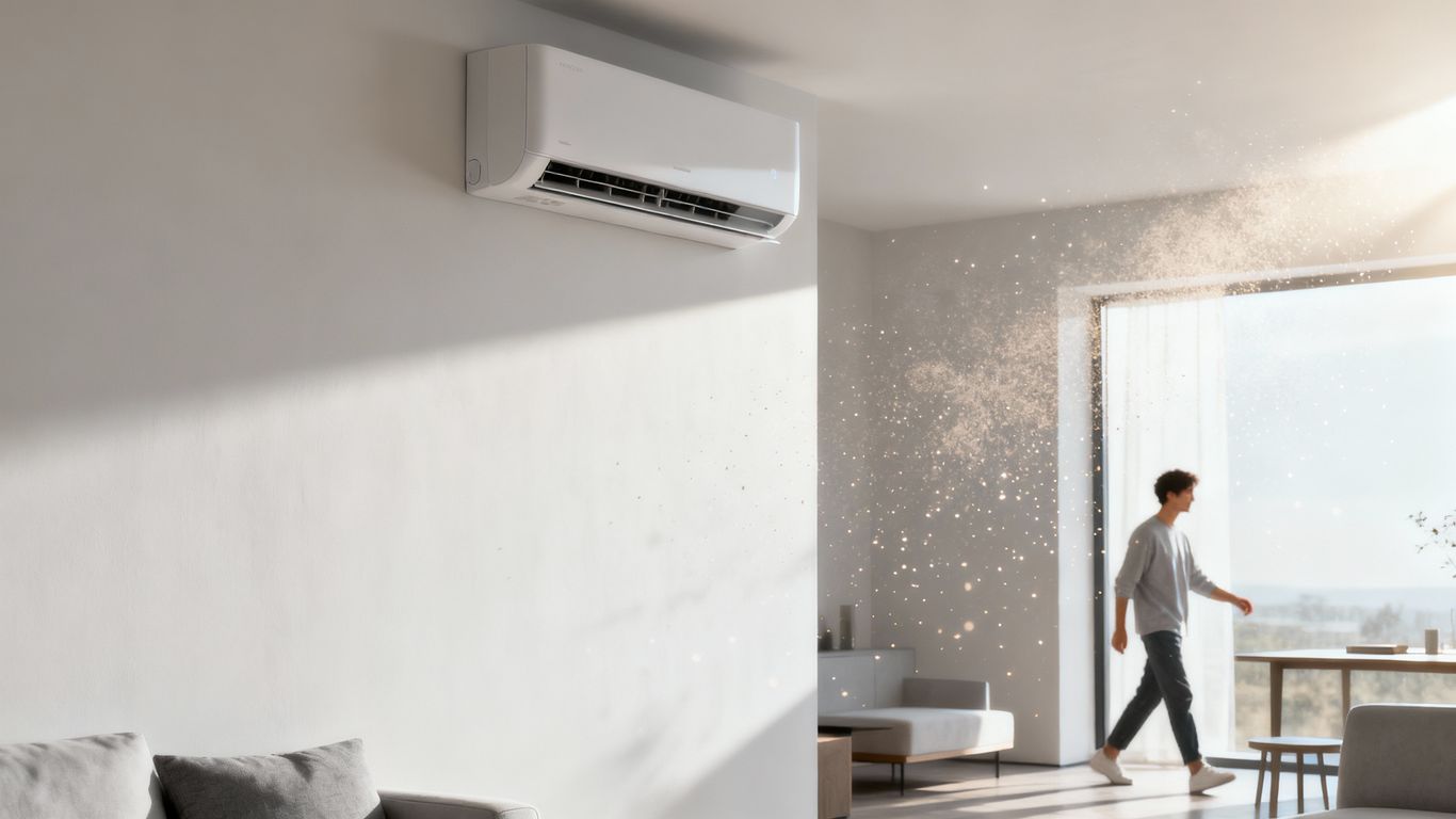 HVAC unit in a sunny living room.