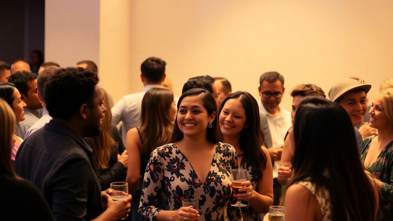 People networking and socializing at a group event.